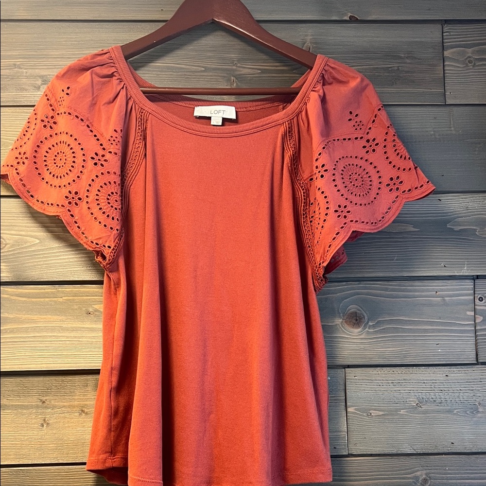 LOFT Women's Terracotta Eyelet Sleeve Blouse